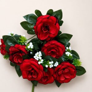 Handmade Artificial Velvet Small Red Rose Bunch – 7cm  Fabric Flowers for Home, Wedding & Event Decoration