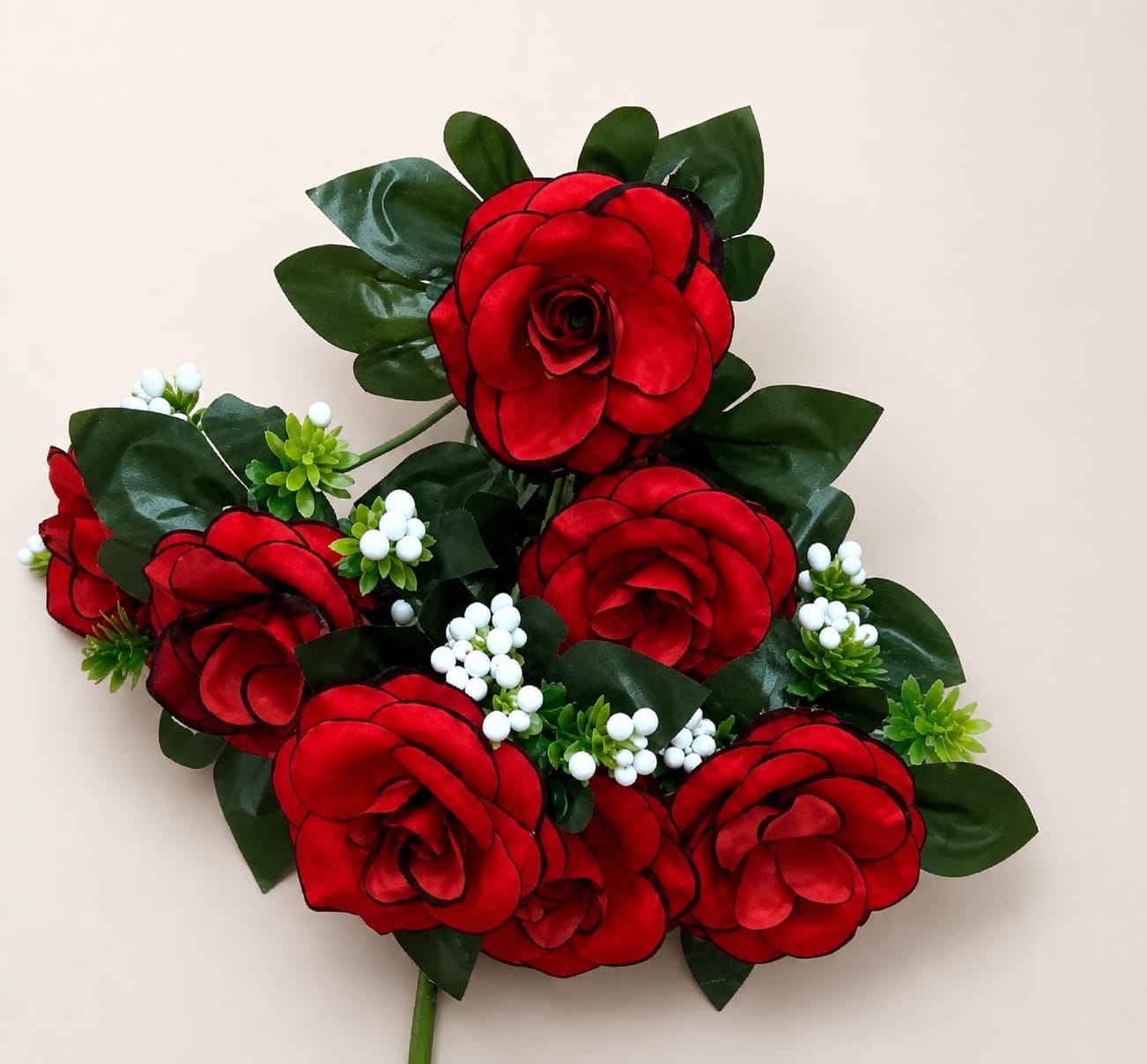Handmade Artificial Velvet Small Red Rose Bunch – 7cm Fabric Flowers for Home, Wedding & Event Decoration